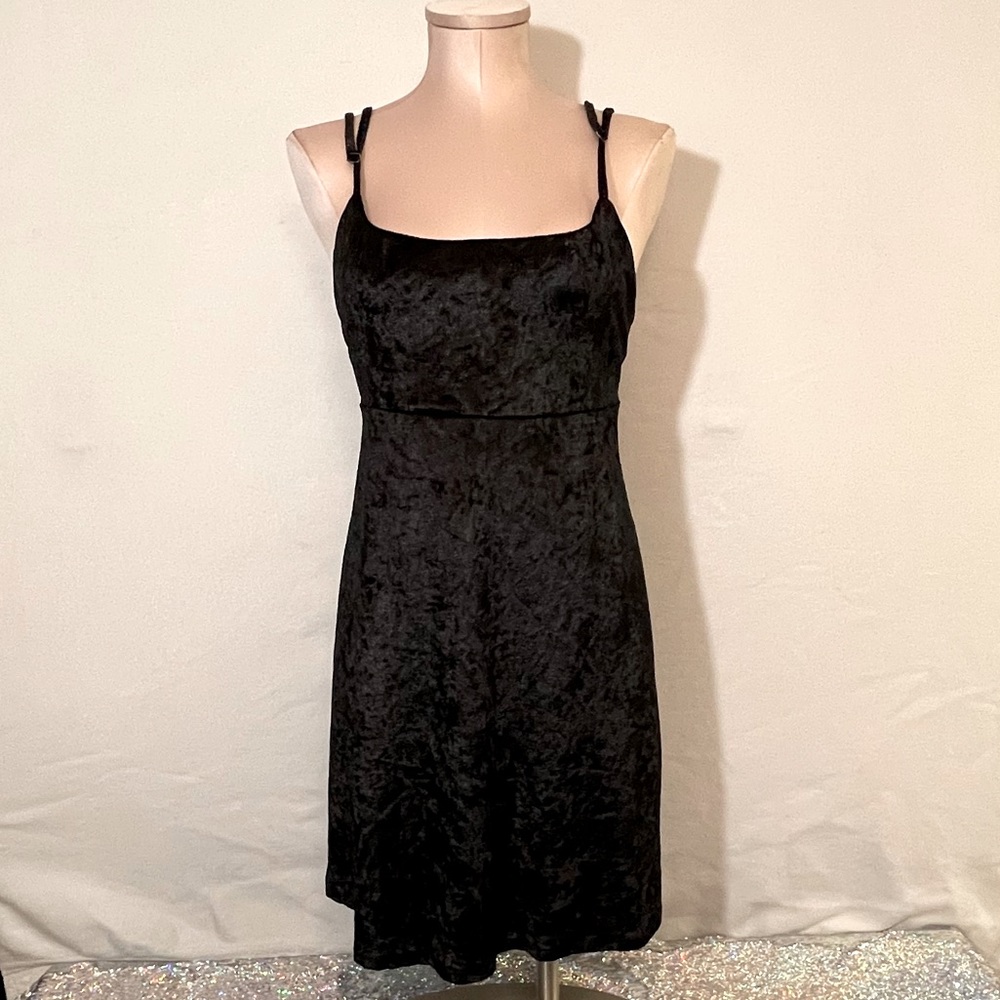 Blue Leopard Black Velvet Spaghetti Strap Micro Mini Dress